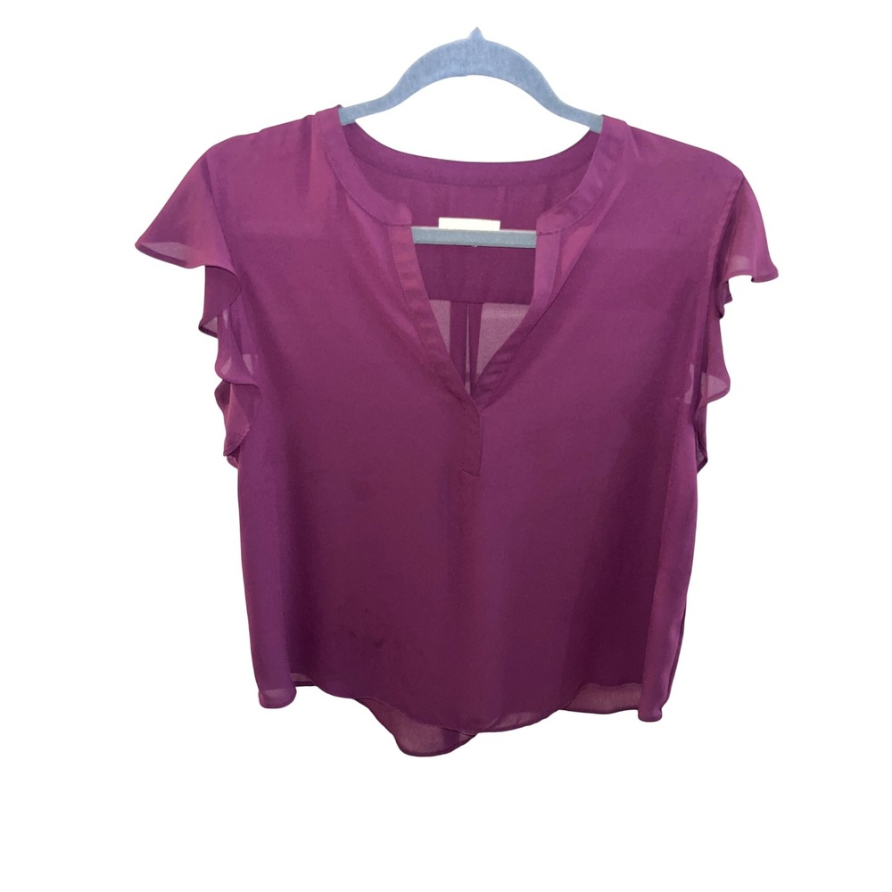 Calvin Klein Split Neck Flutter Sleeve Top Women's Size M Polyester Spandex
